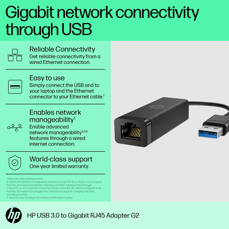 HP Adapter USB-A -> Gig RJ45 Adapter G2