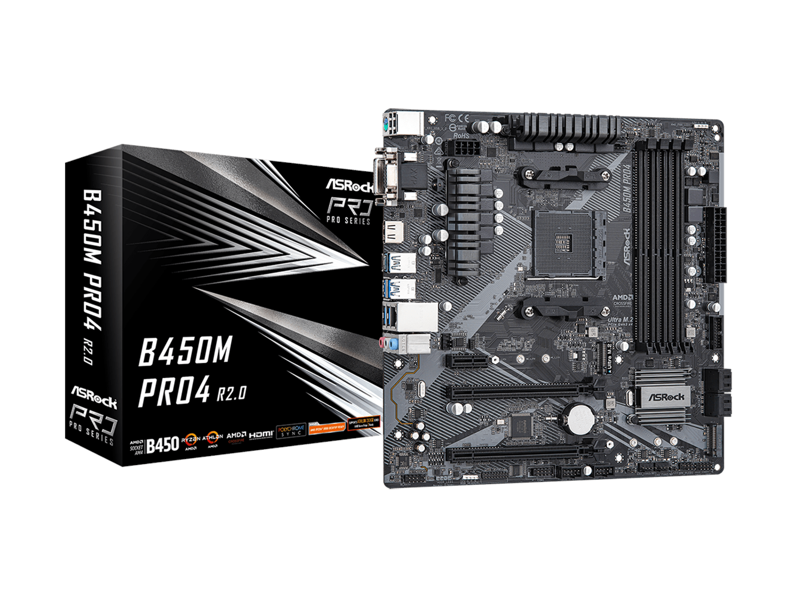 ASRock B450M Pro4 R2.0 Mainboard - AMD B450 - AMD AM4 socket - DDR4 RAM - Micro-ATX