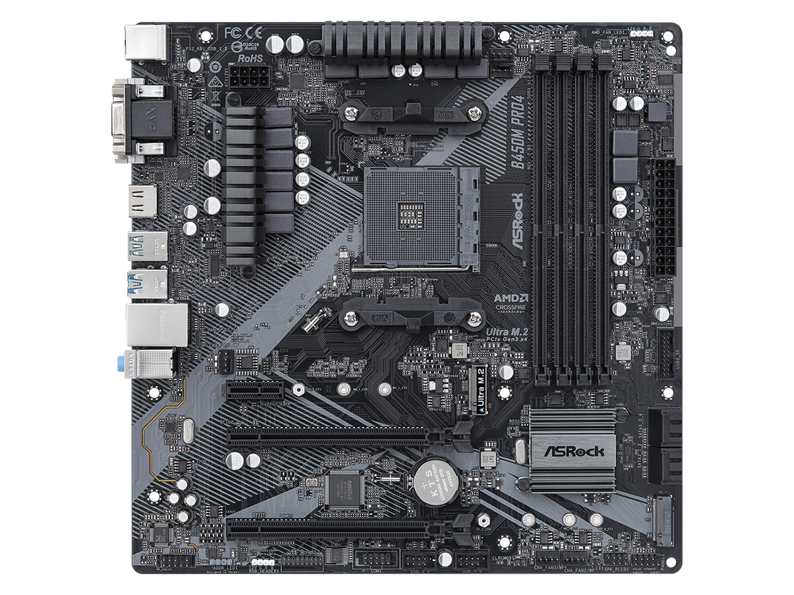 ASRock B450M Pro4 R2.0 Mainboard - AMD B450 - AMD AM4 socket - DDR4 RAM - Micro-ATX