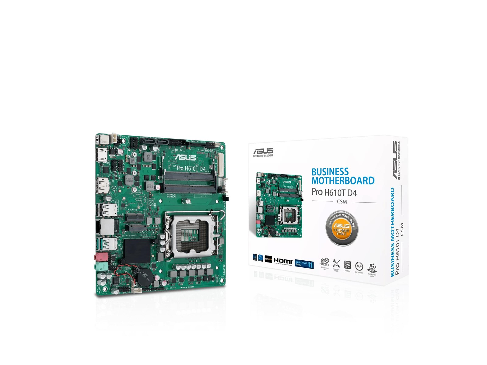 ASUS Pro H610T D4-CSM Mainboard - Intel H610 - Intel LGA1700 socket - DDR4 RAM - Thin Mini-ITX