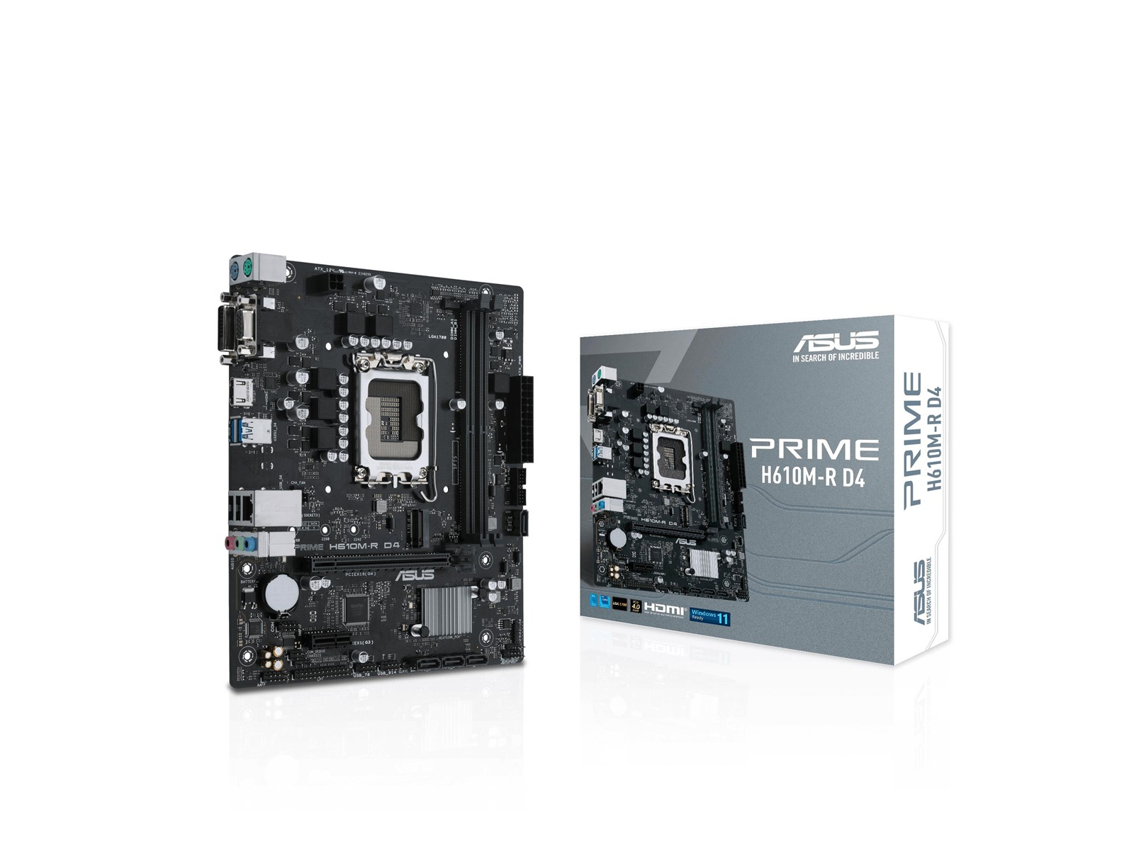 ASUS PRIME H610M-R D4 Mainboard - Intel H610 - Intel LGA1700 socket - DDR4 RAM - Micro-ATX