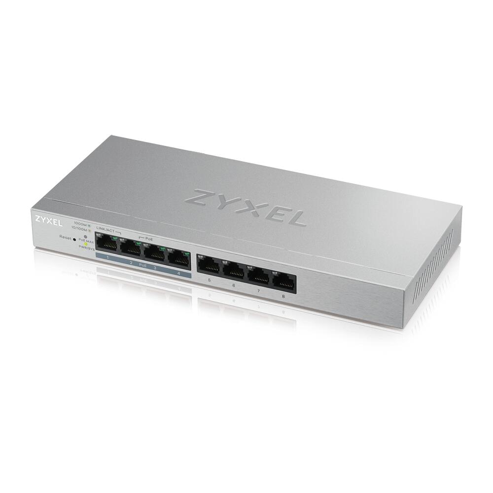 Zyxel Switch 8-Port Gigabit Ethernet 4-Port PoE+ 60W Web managed lüfterlos