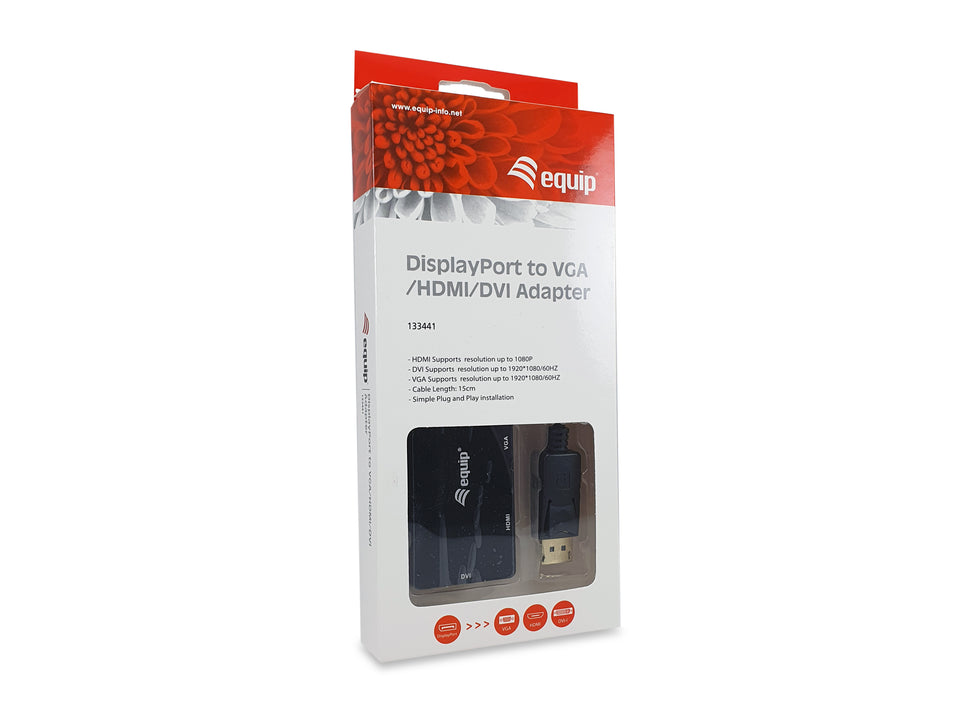 Equip Displayport->HDMI/VGA/DVI Adapter St/Bu        schwarz