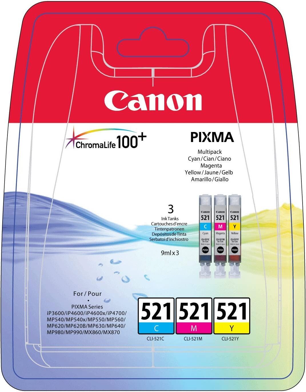 Canon Original Tintenpatronen CLI-521 Multipack cyan, magenta, gelb 446 Seiten 9ml (2934B007)
