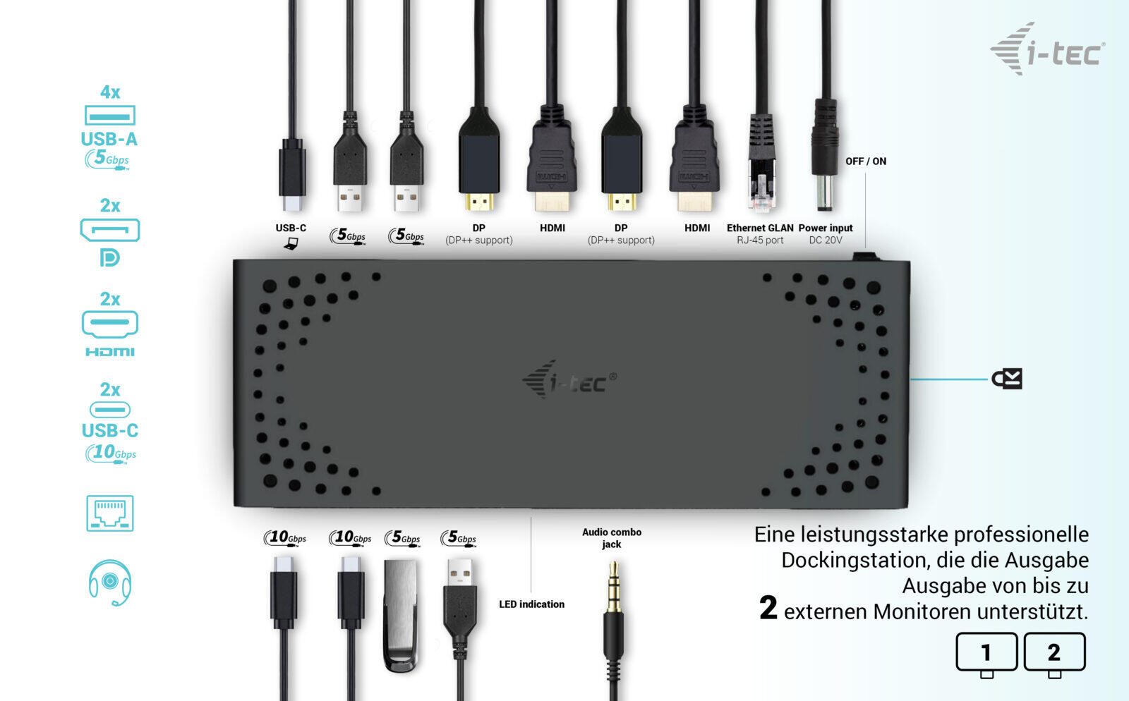 I-TEC USB-A /USB-C/Thunderbolt 3 Docking Station Gen2 mit Power Delivery 100W