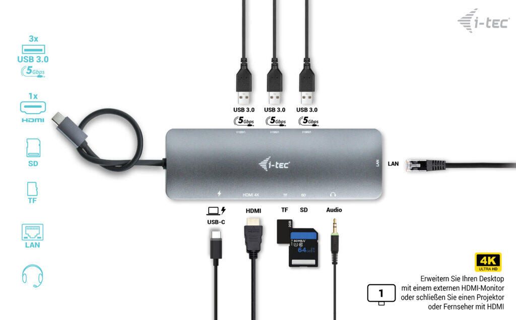 I-TEC USB C Metal Nano Docking Station mit Power Delivery 100W