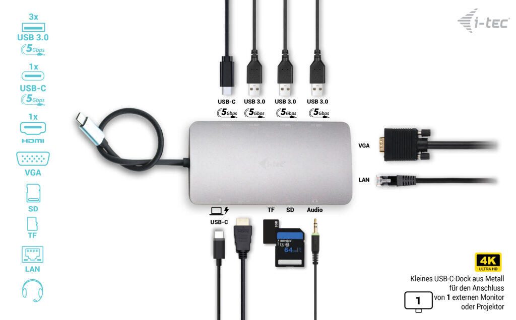 I-TEC USB-C Metal Nano Docking Station mit Power Delivery 100W