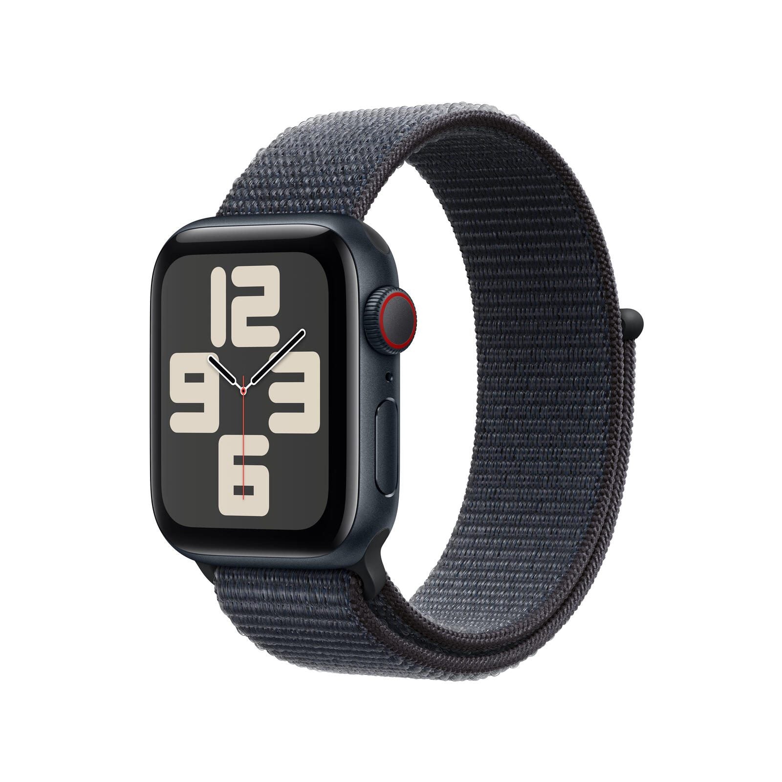 Apple Watch SE (GPS + Cellular) 40mm Aluminiumgehäuse mitternacht, Sport Loop Armband tinte