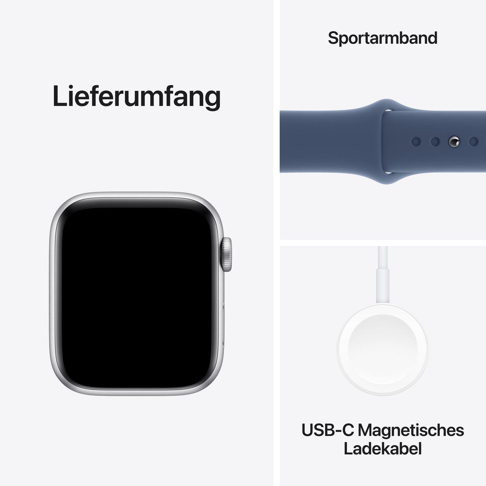 Apple Watch SE (GPS + Cellular) 44mm Aluminiumgehäuse silber, Sportarmband denim (S/M)