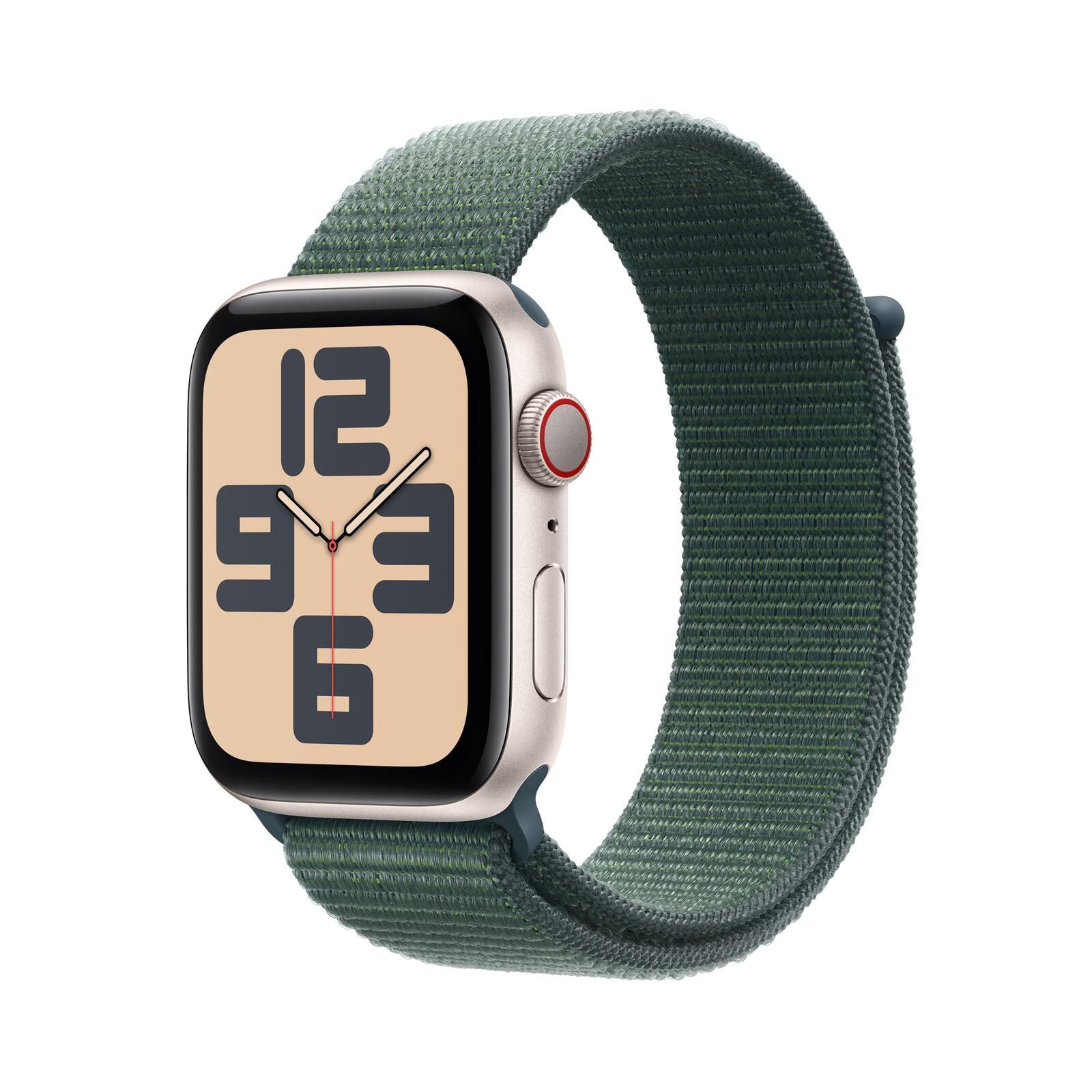 Apple Watch SE (GPS + Cellular) 44mm Aluminiumgehäuse polarstern, Sport Loop Armband seegrün