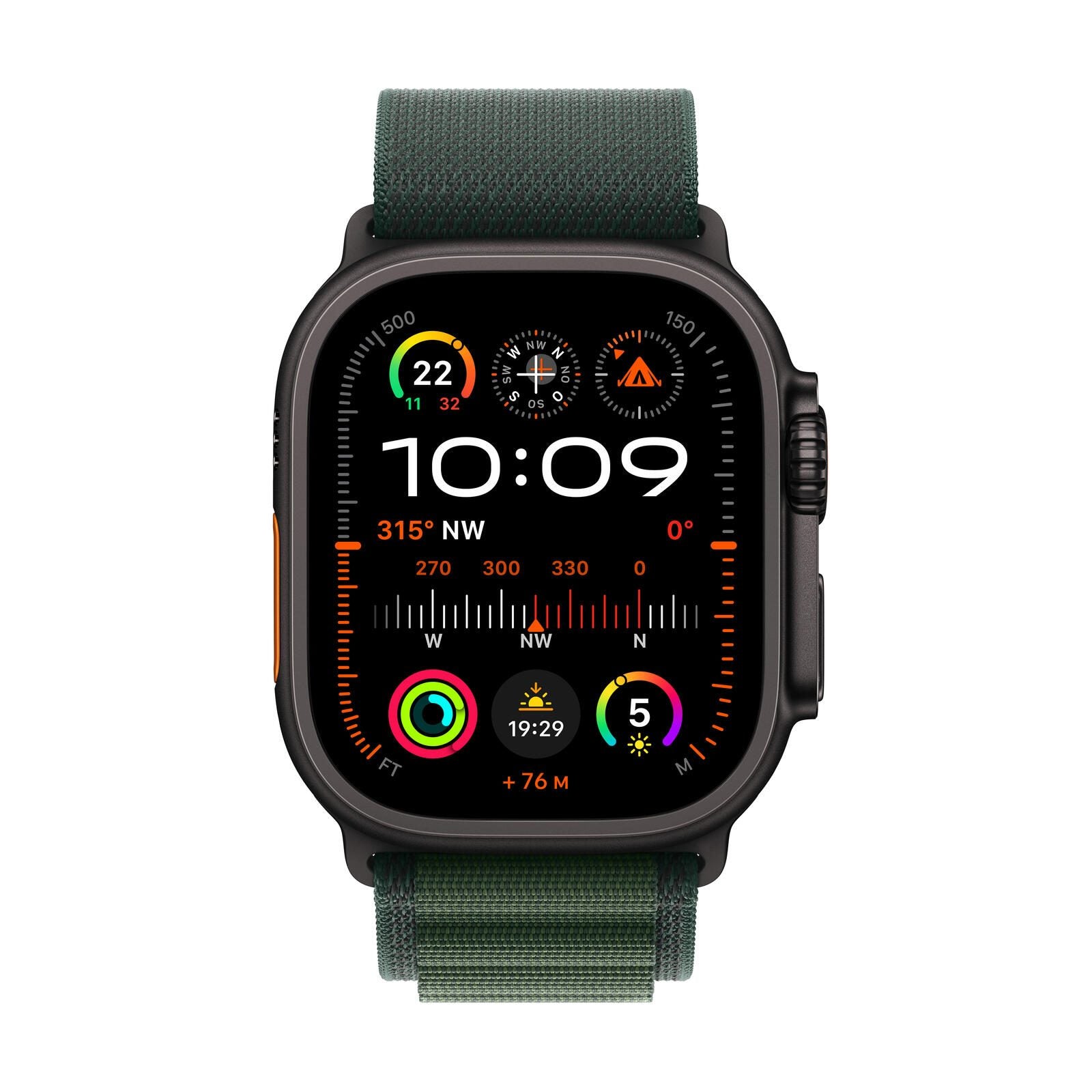 Apple Watch Ultra 2 Titanium (Cellular) 49mm Titaniumgehäuse schwarz, Alpine Loop Armand dunkelgrün (L)