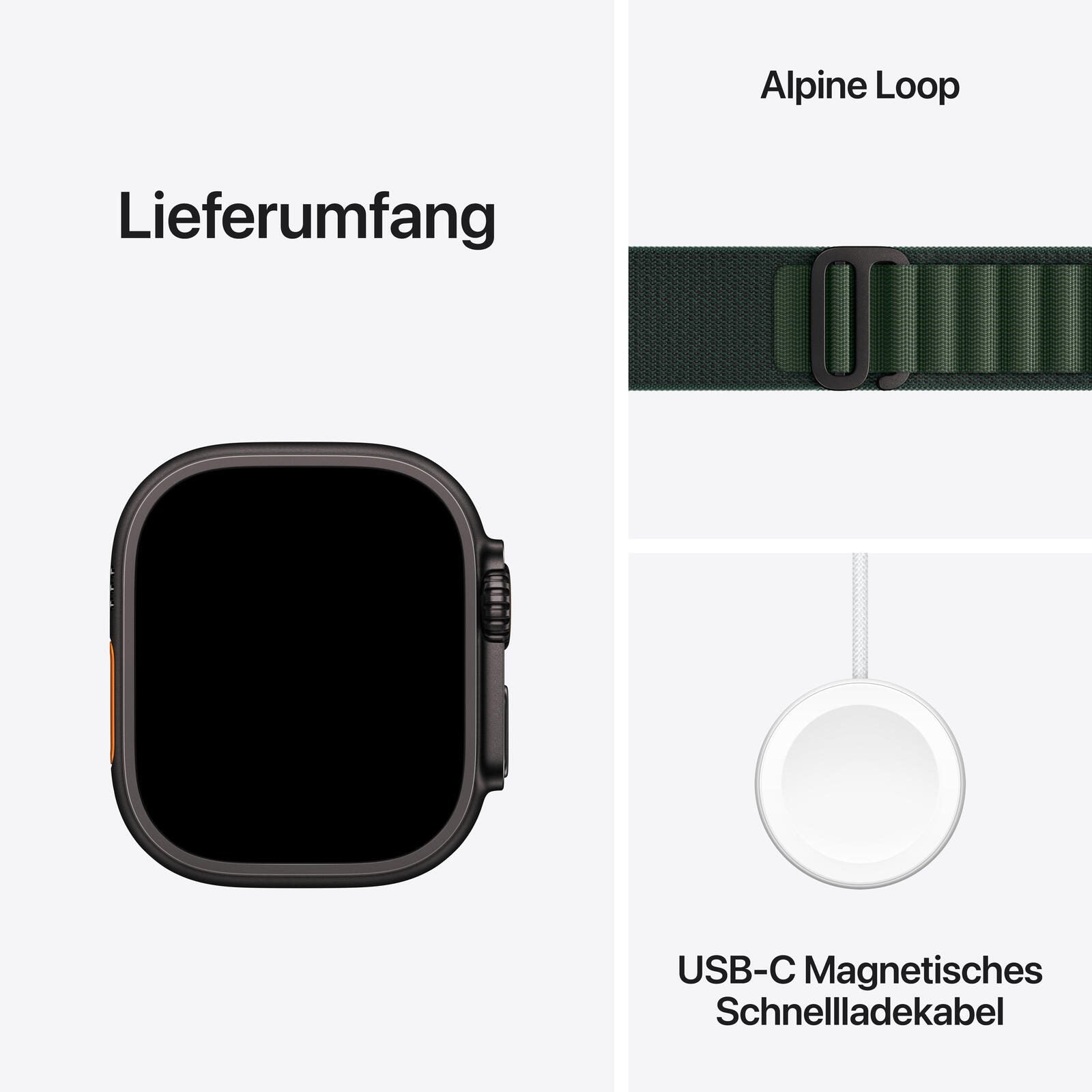 Apple Watch Ultra 2 Titanium (Cellular) 49mm Titaniumgehäuse schwarz, Alpine Loop Armand dunkelgrün (L)