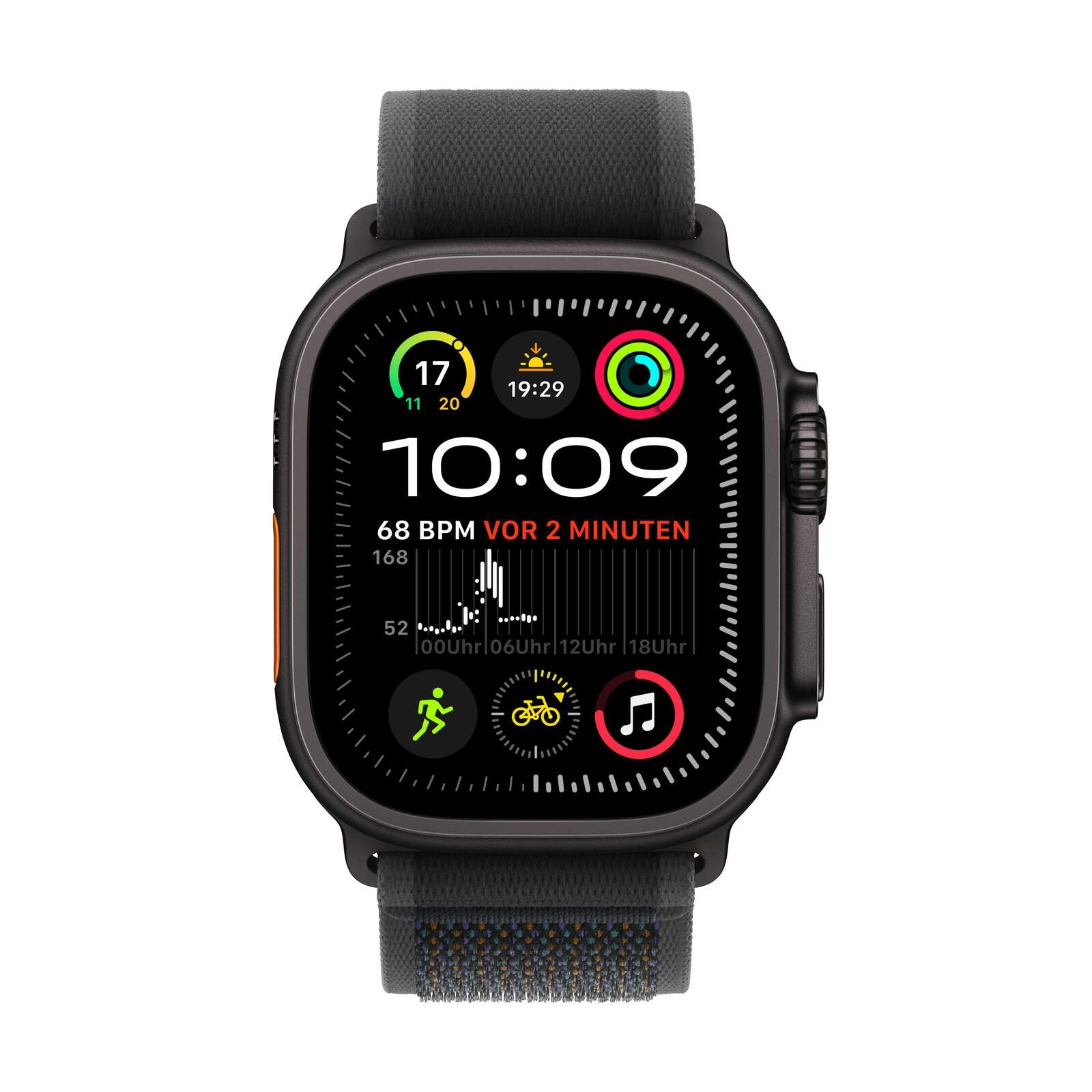 Apple Watch Ultra 2 Titanium (Cellular) 49mm Titaniumgehäuse schwarz, Trail Loop Armband schwarz (M/L)