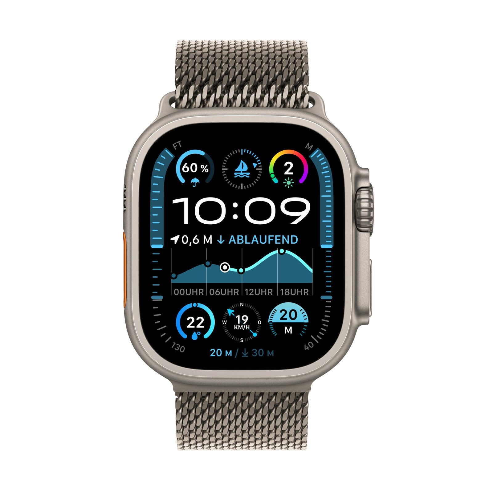 Apple Watch Ultra 2 Titanium (Cellular) 49mm Titaniumgehäuse natur, Milanaise Titan Armband natur (M)