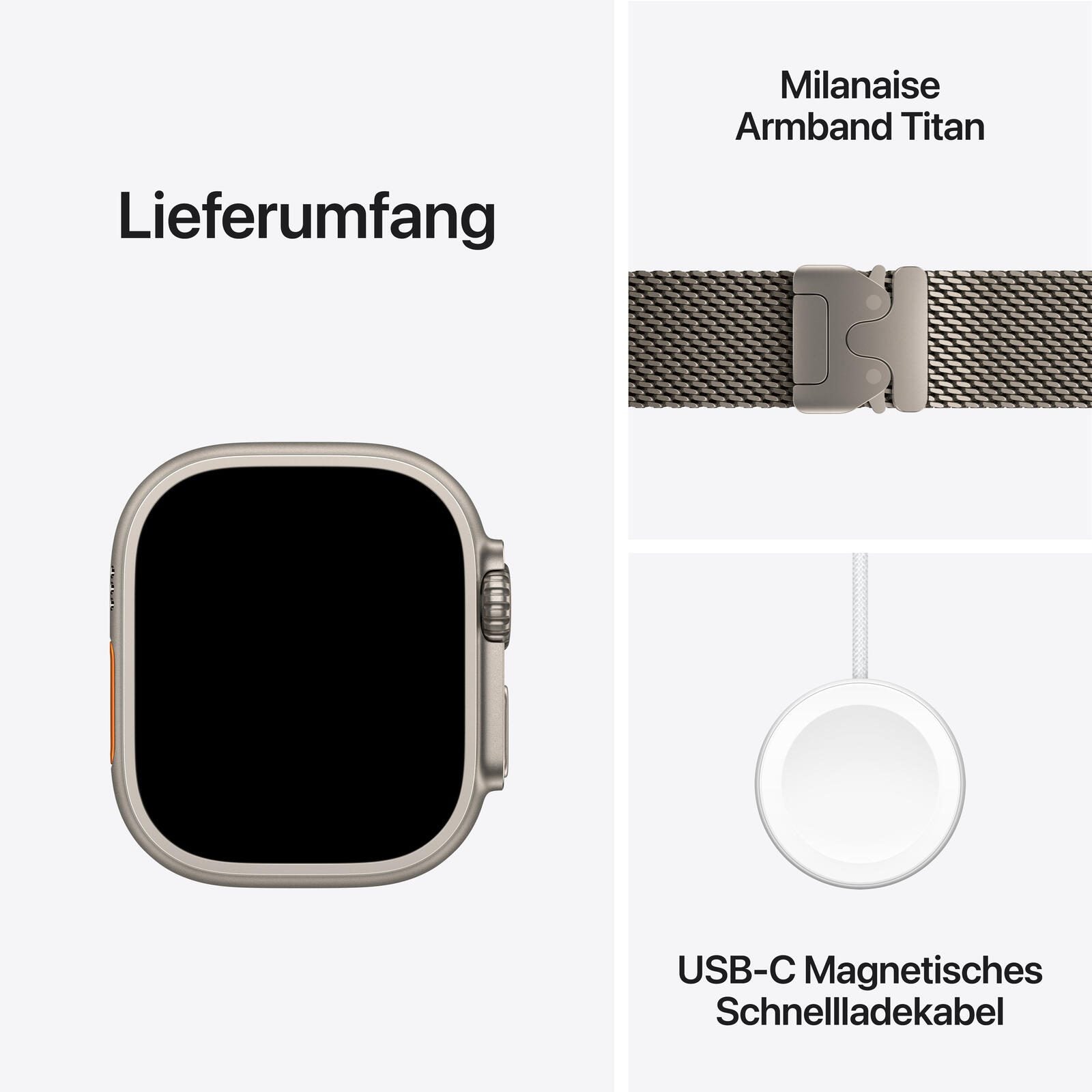 Apple Watch Ultra 2 Titanium (Cellular) 49mm Titaniumgehäuse natur, Milanaise Titan Armband natur (M)
