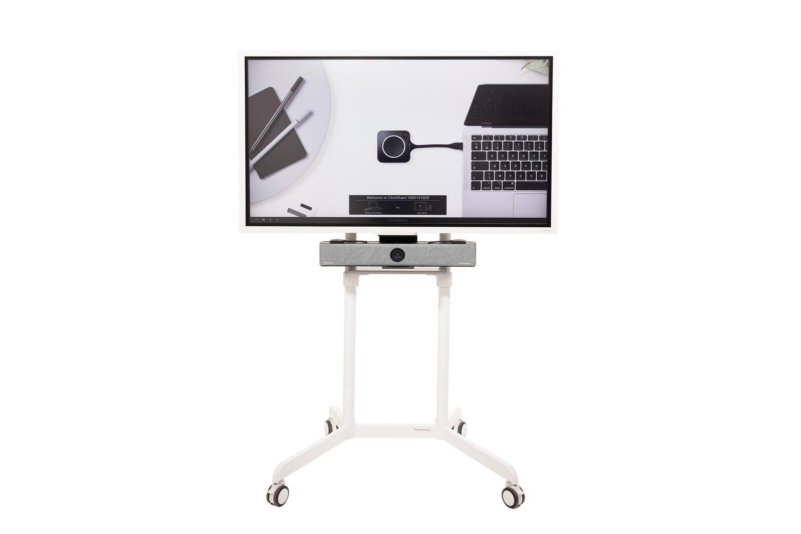 All-in-One Videokonferenzlösung Samsung Flip Pro WM55B, Neomounts NS-M1250, Barco Clickshare Bar Pro & Halterung