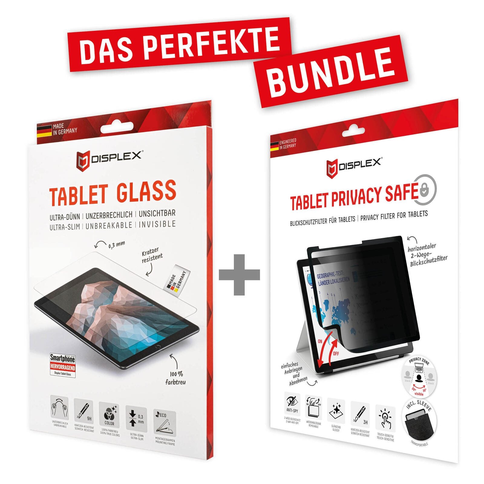 DISPLEX Tablet Glass (9H) & Privacy Safe Blickschutzfilter für iPad 10,9'' (10. Generation)