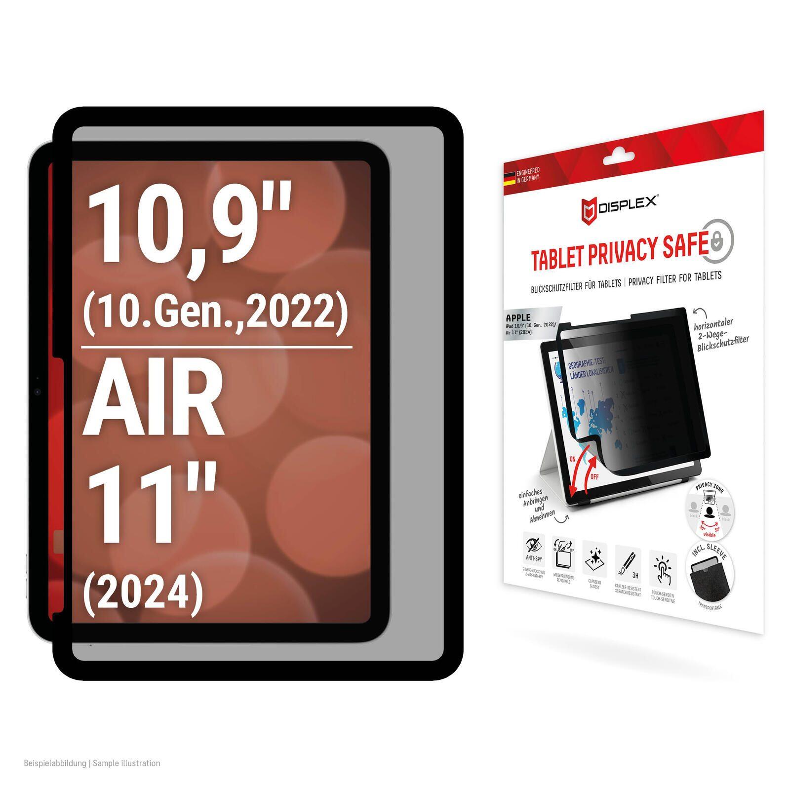 DISPLEX Tablet Glass (9H) & Privacy Safe Blickschutzfilter für iPad 10,9'' (10. Generation)