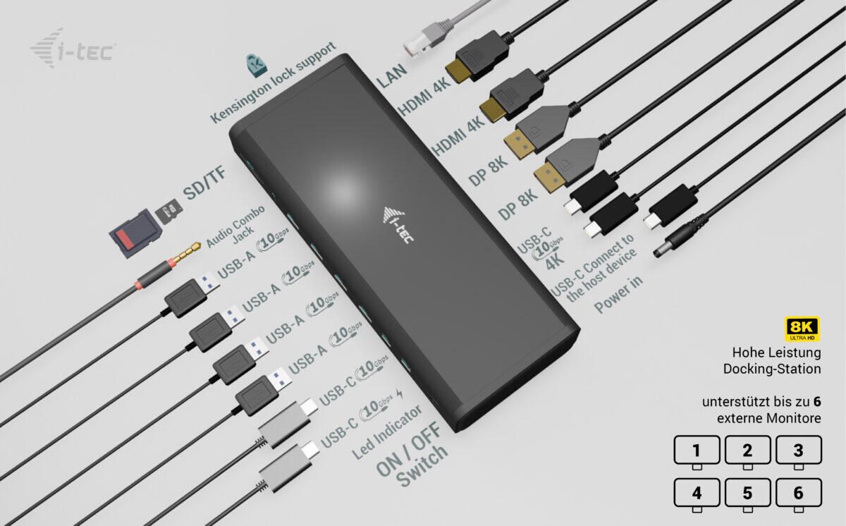 I-TEC Universal 6x Display Docking Station mit Power Delivery 140W