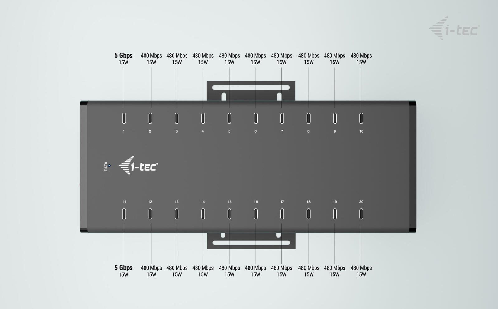 I-TEC USB-C/USB-A Metal Charging + Data Hub 20x USB-C Ports