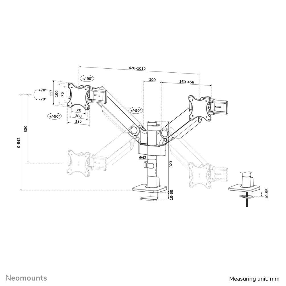 Neomounts DS65S-950BL2 vollbewegliche Tischhalterung für 24-34' Bildschirme - Schwarz