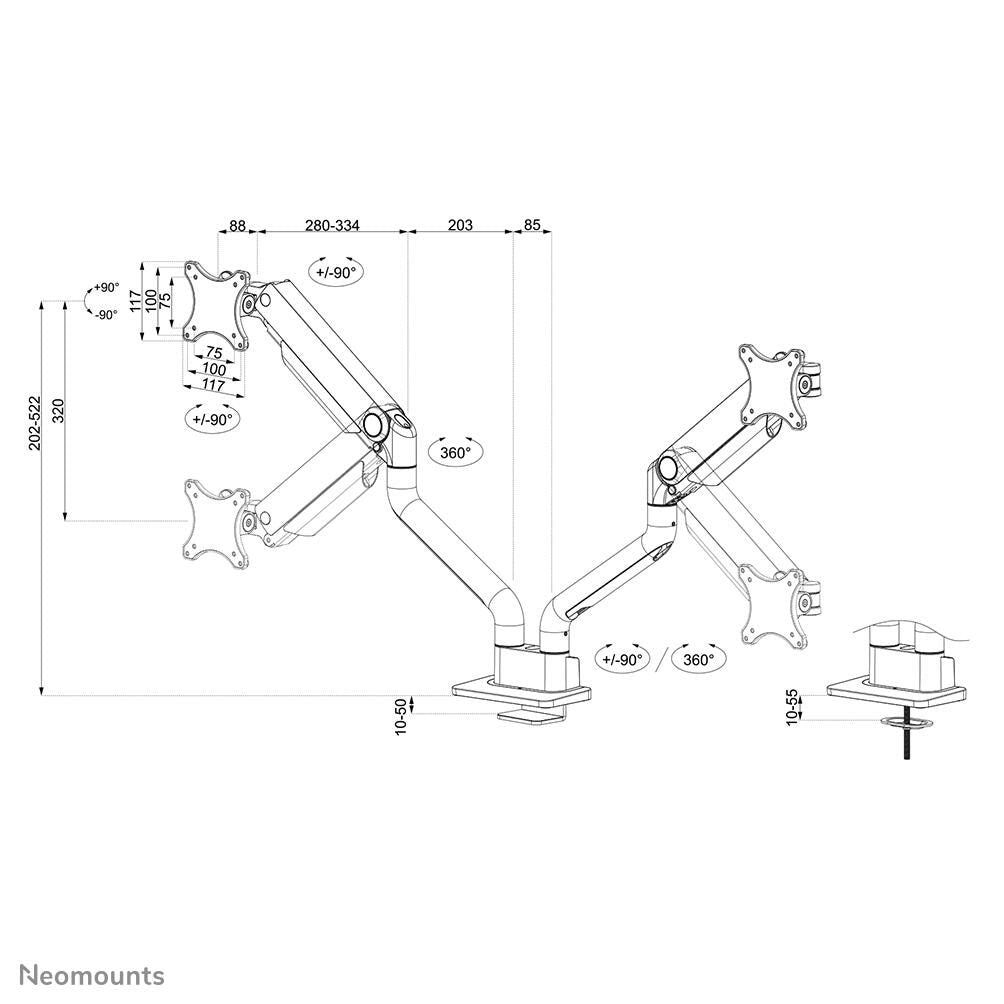 Neomounts DS70S-950WH2 vollbewegliche Tischhalterung für 17-35' Bildschirme - Weiß