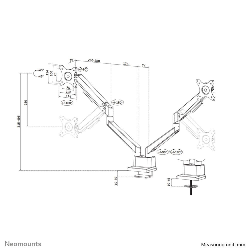 Neomounts DS70-250BL2 vollbewegliche Tischhalterung für 17-32' Bildschirme - Schwarz