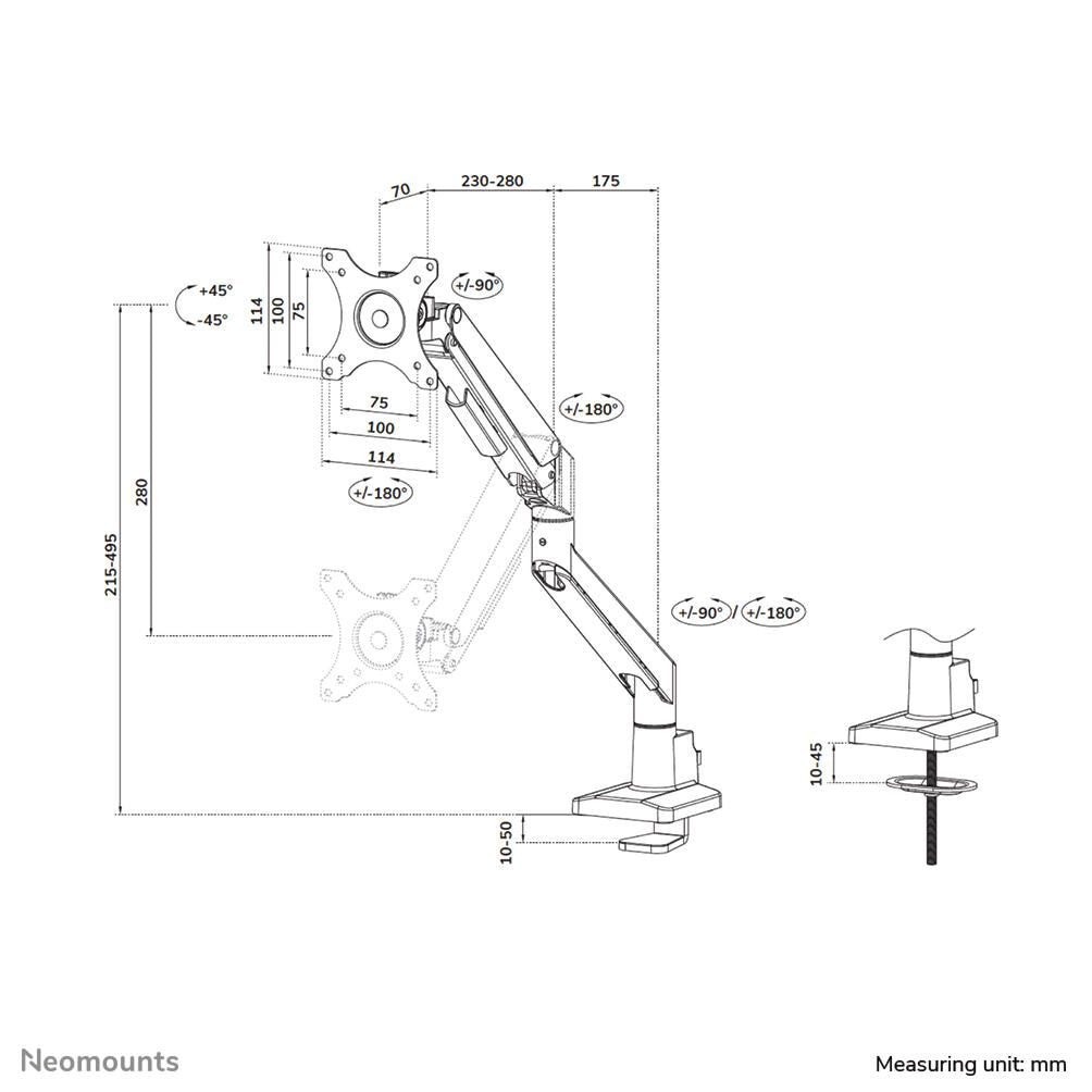 Neomounts DS70-250SL1 vollbewegliche Tischhalterung für 17-35' Bildschirme - Silber