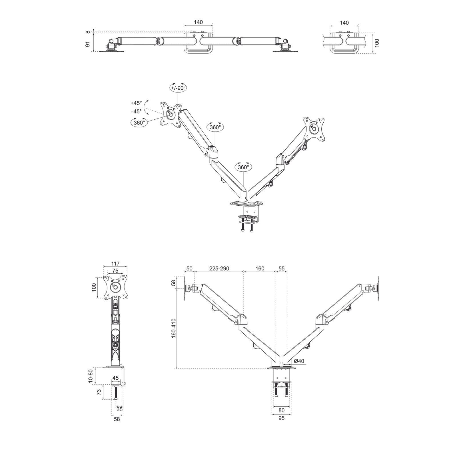 Neomounts DS70-700BL2 dual Monitor Tischhalterung