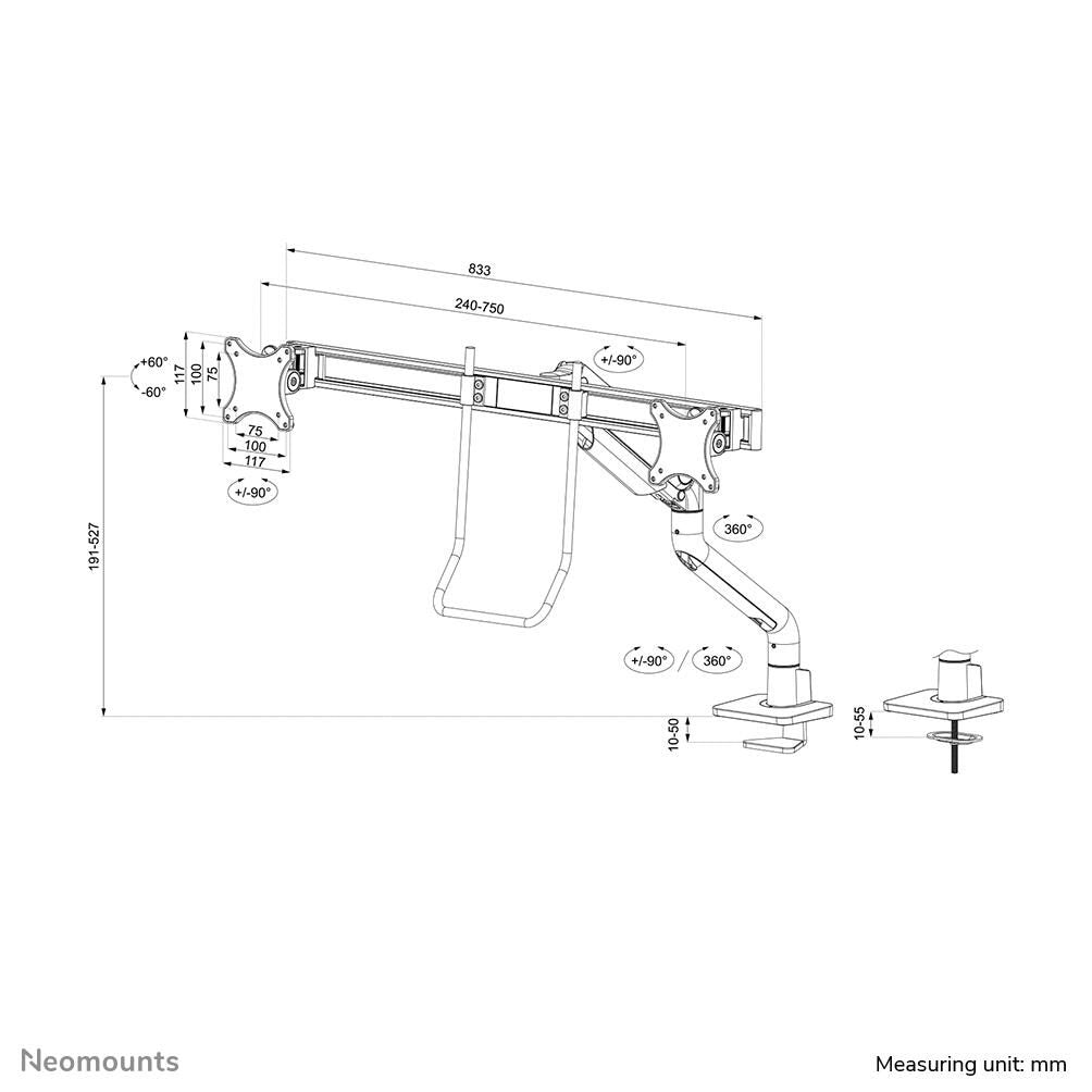 Neomounts DS75S-950WH2 vollbewegliche Tischhalterung für 17-32' Bildschirme - Weiß