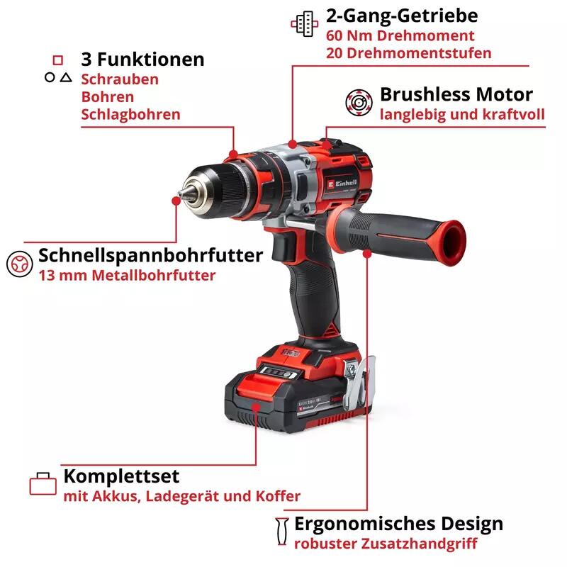 Einhell Akku-Bohrschrauber-Set TP-CD 18 Li-i BL (2x2,0Ah)