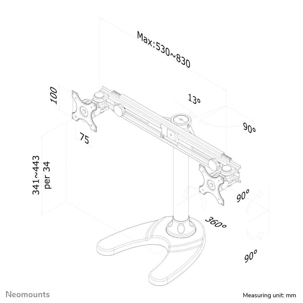 Neomounts FPMA-D700DD Tischhalterung für zwei Flachbildschirme bis 30' (76 cm).