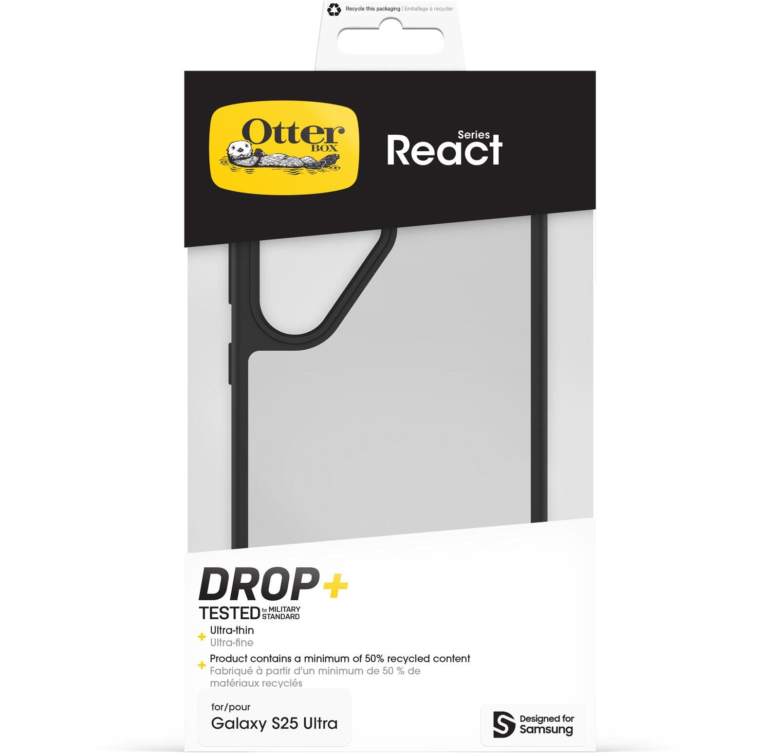 OtterBox React Schutzhülle für Samsung Galaxy S25 Ultra Black Crystal - clear/black