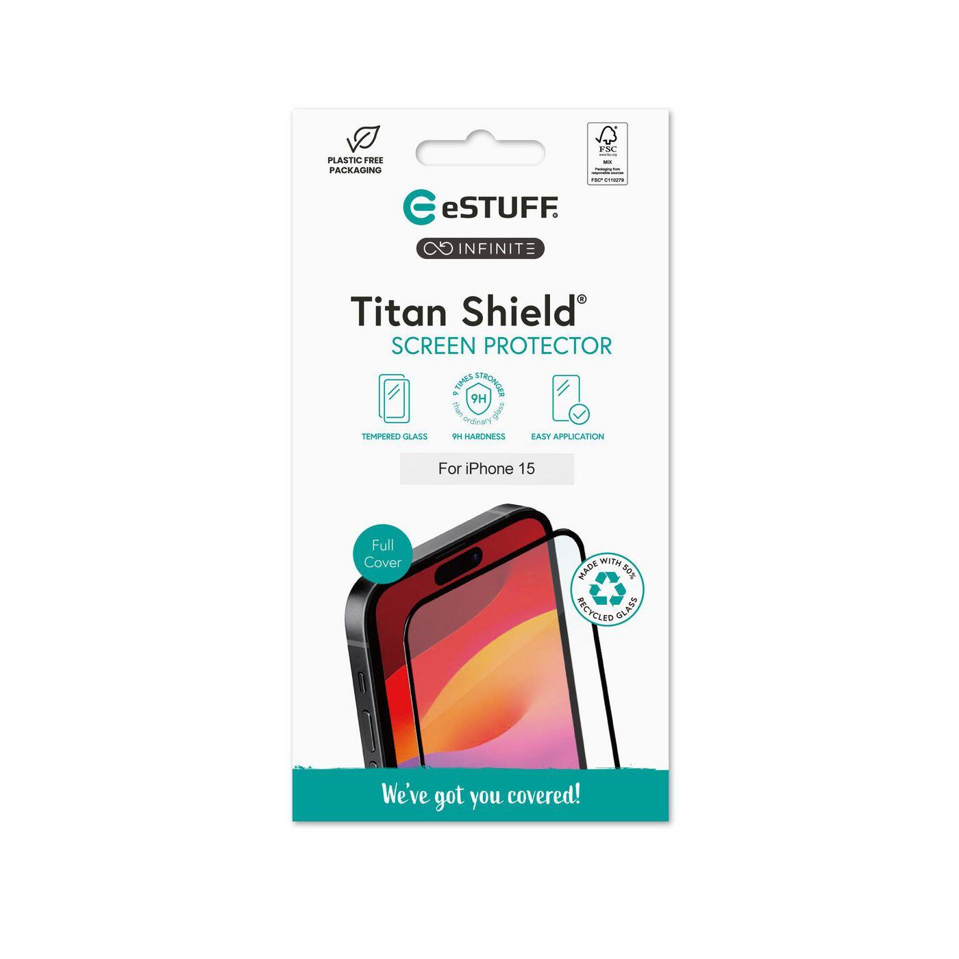 eSTUFF INFINITE Titan Shield Screen Protector iPhone 15 – Full Cover