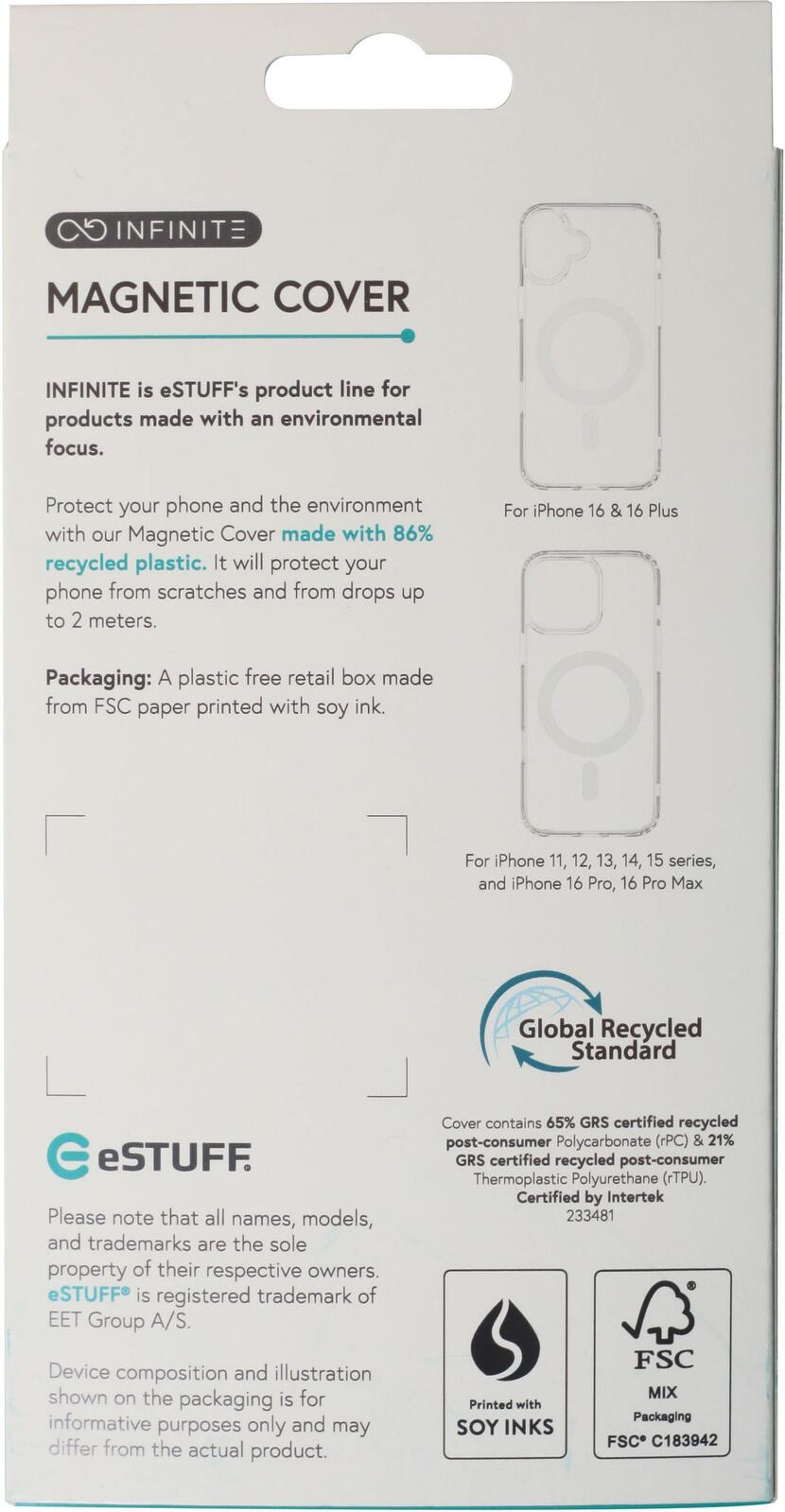 eSTUFF iPhone 16 Plus INFINITE OSLO Magnetic Hybrid Cover - Transparent