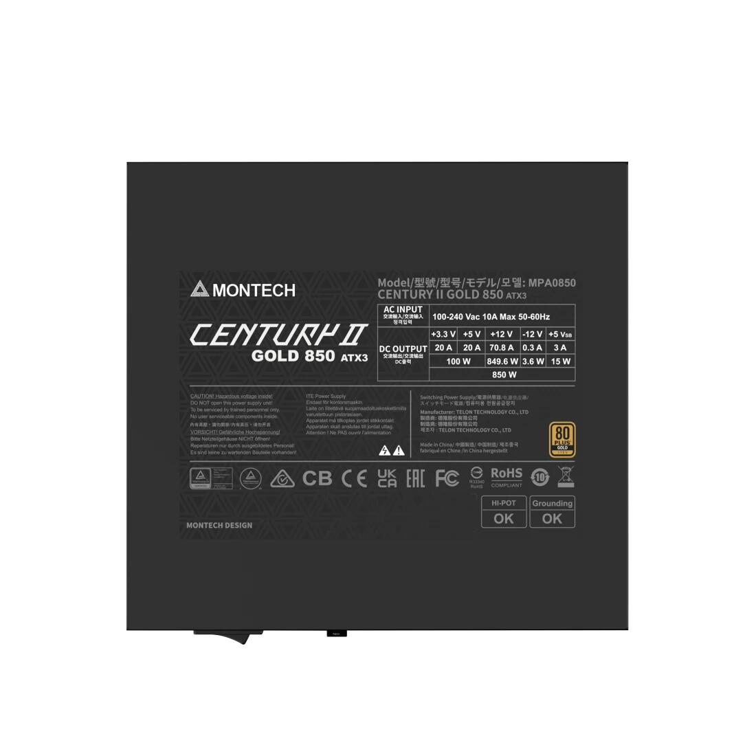 Montech Netzteil Century II 850W 80+ Gold, ATX 3.1, Silber