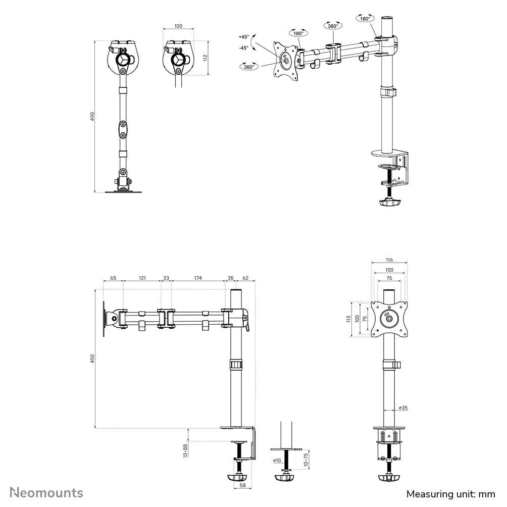 Neomounts NM-D135BLACK Monitor Tischhalterung