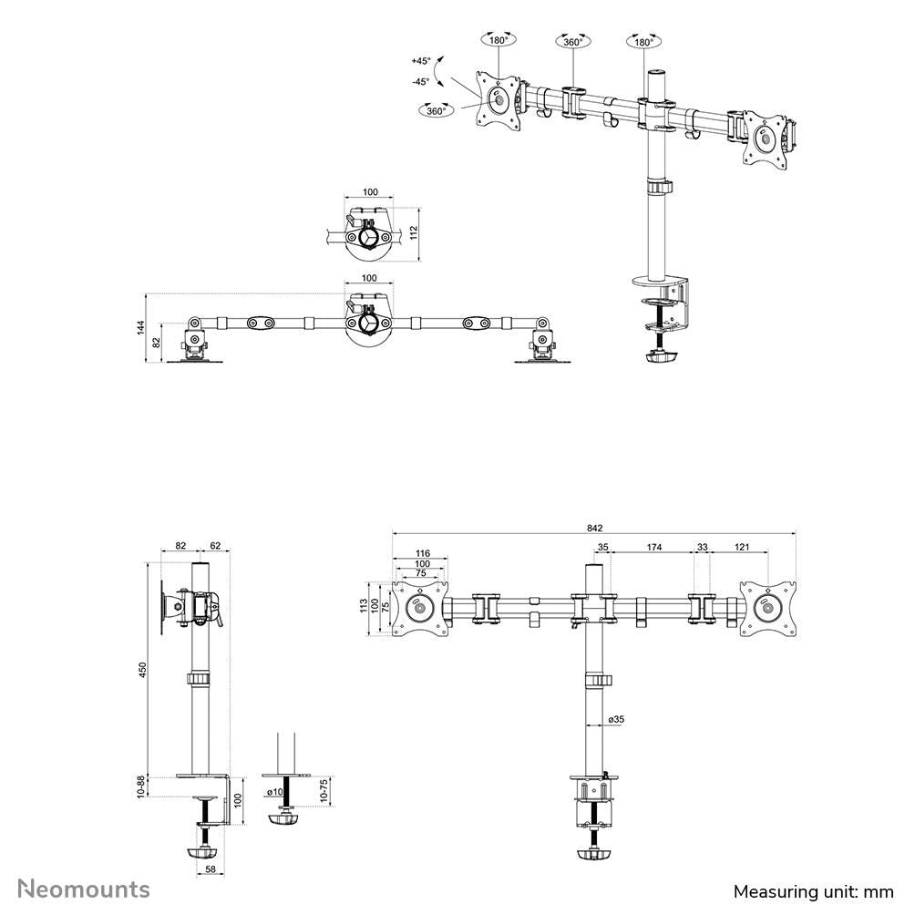 Neomounts NM-D135DBLACK dual Monitor Tischhalterung