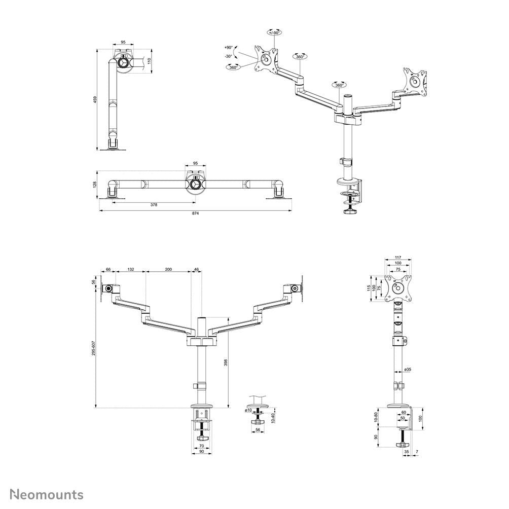 Neomounts DS60-425BL2 dual Monitor Tischhalterung
