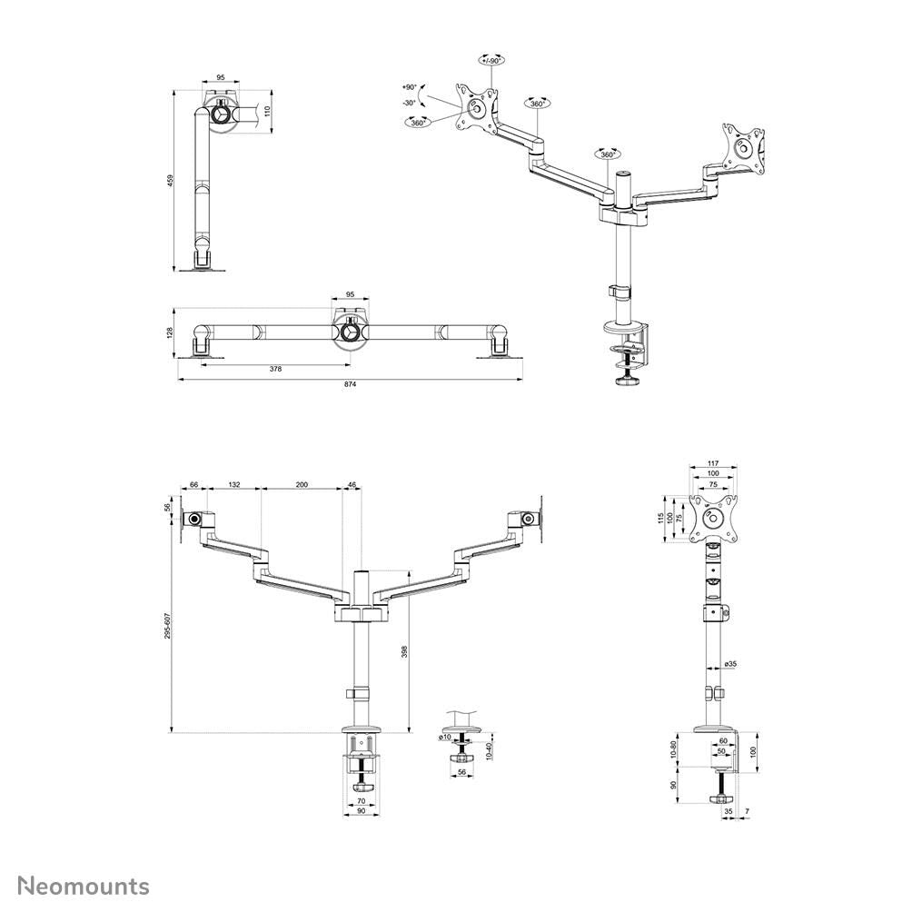 Neomounts DS60-425WH2 dual Monitor Tischhalterung