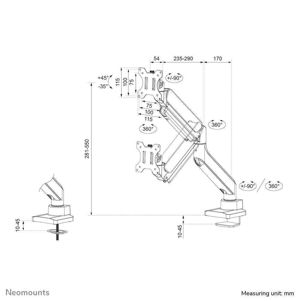 Neomounts DS70-450WH1 Monitor Tischhalterung