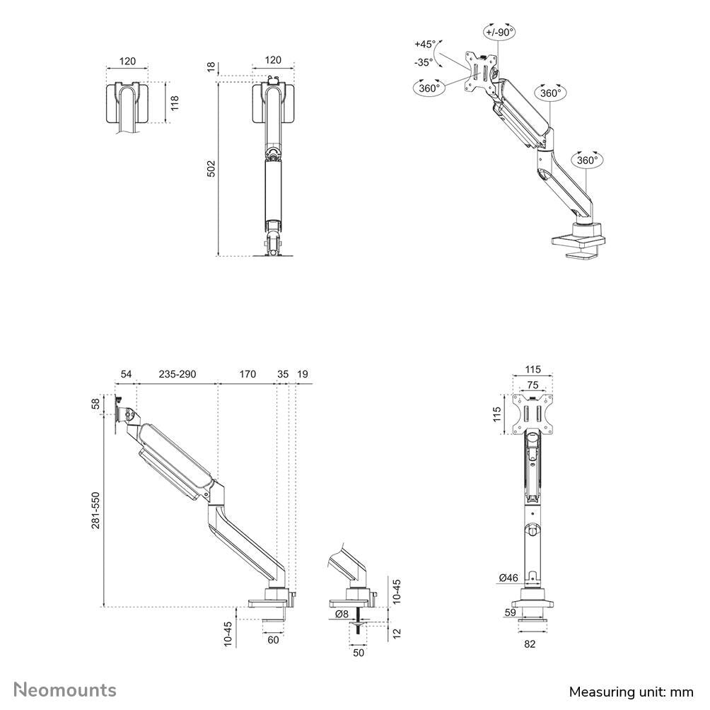 Neomounts DS70-450WH1 Monitor Tischhalterung