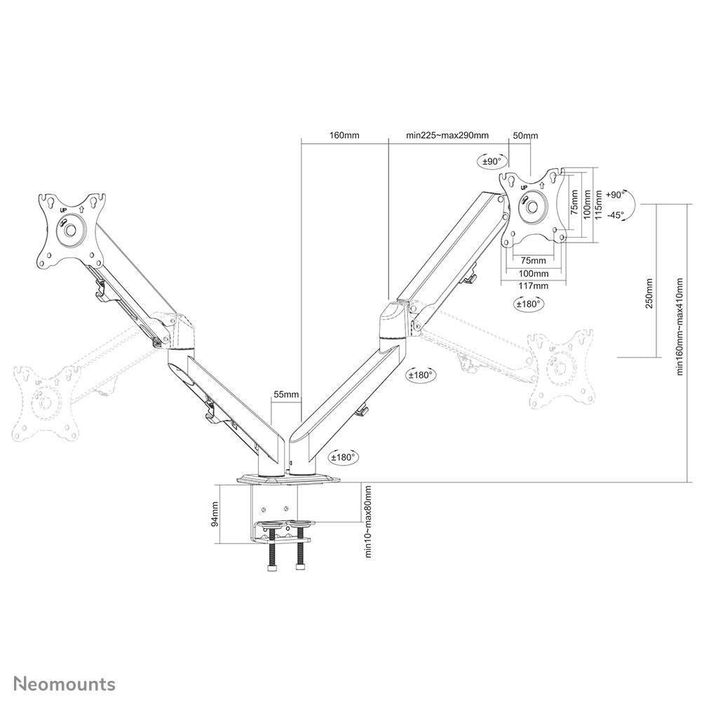 Neomounts DS70-700BL2 dual Monitor Tischhalterung