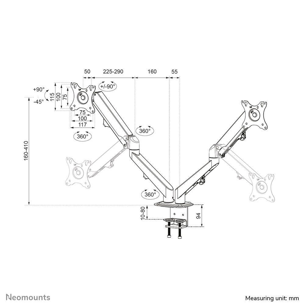 Neomounts DS70-700BL2 dual Monitor Tischhalterung