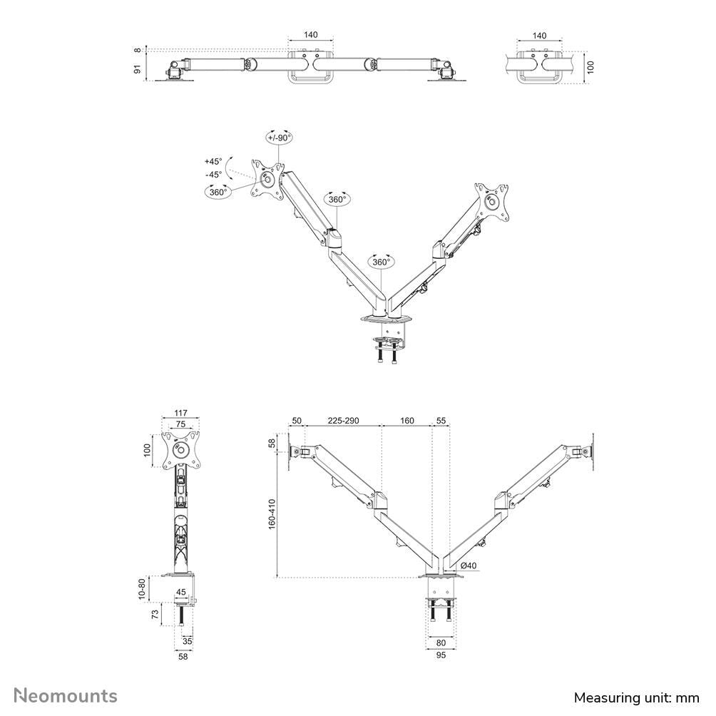 Neomounts DS70-700BL2 dual Monitor Tischhalterung