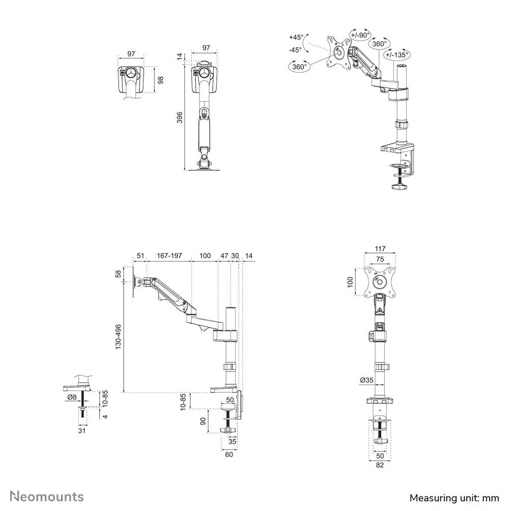 Neomounts DS70-750BL1 Monitor Tischhalterung