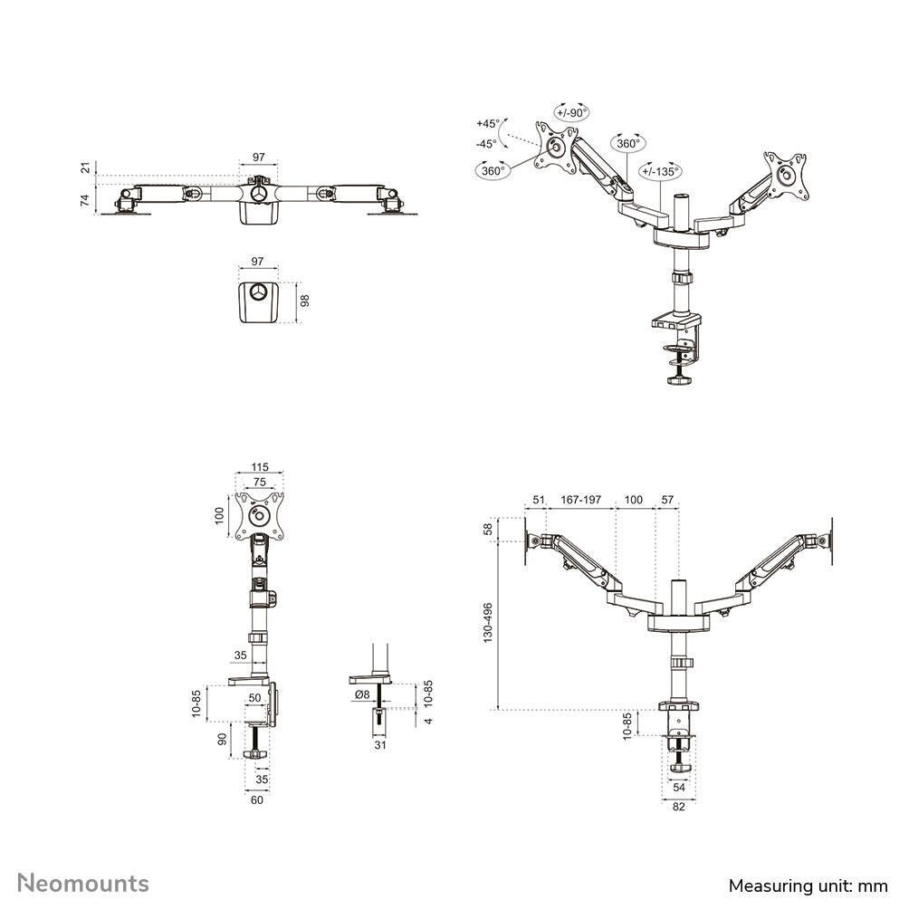 Neomounts DS70-750BL2 Monitor Tischhalterung