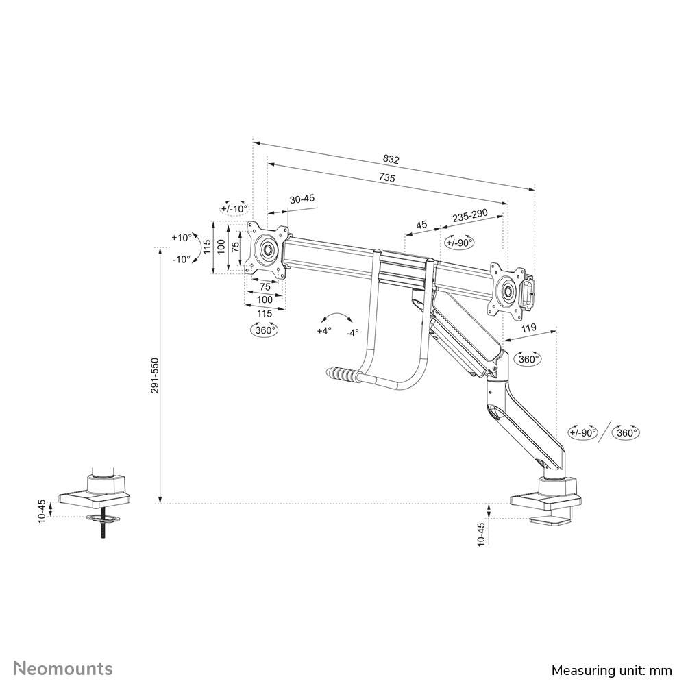 Neomounts DS75-450BL2 Monitor Tischhalterung