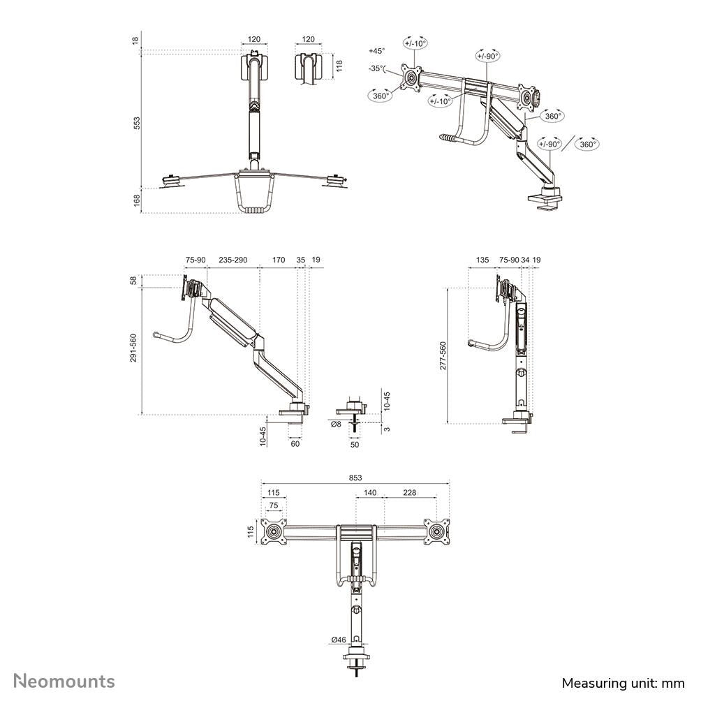 Neomounts DS75-450BL2 Monitor Tischhalterung