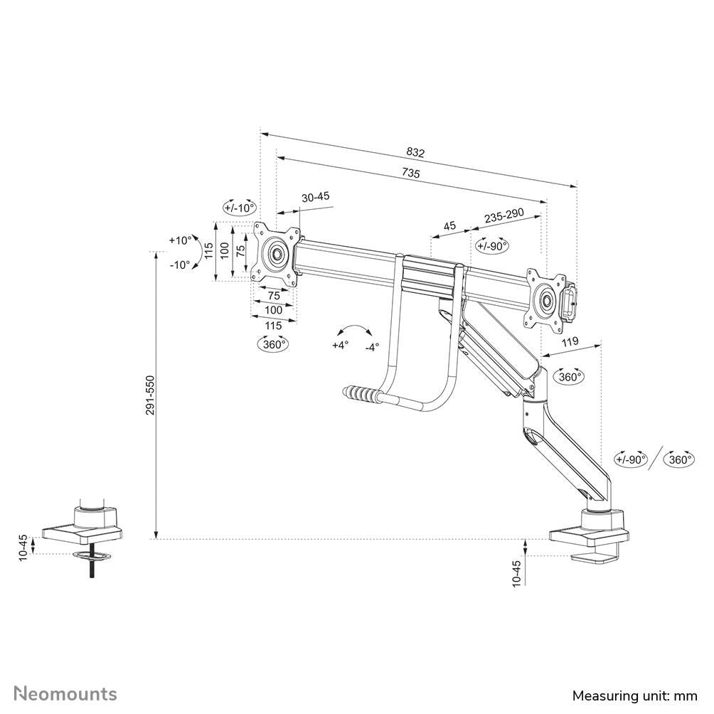 Neomounts DS75-450WH2 Monitor Tischhalterung